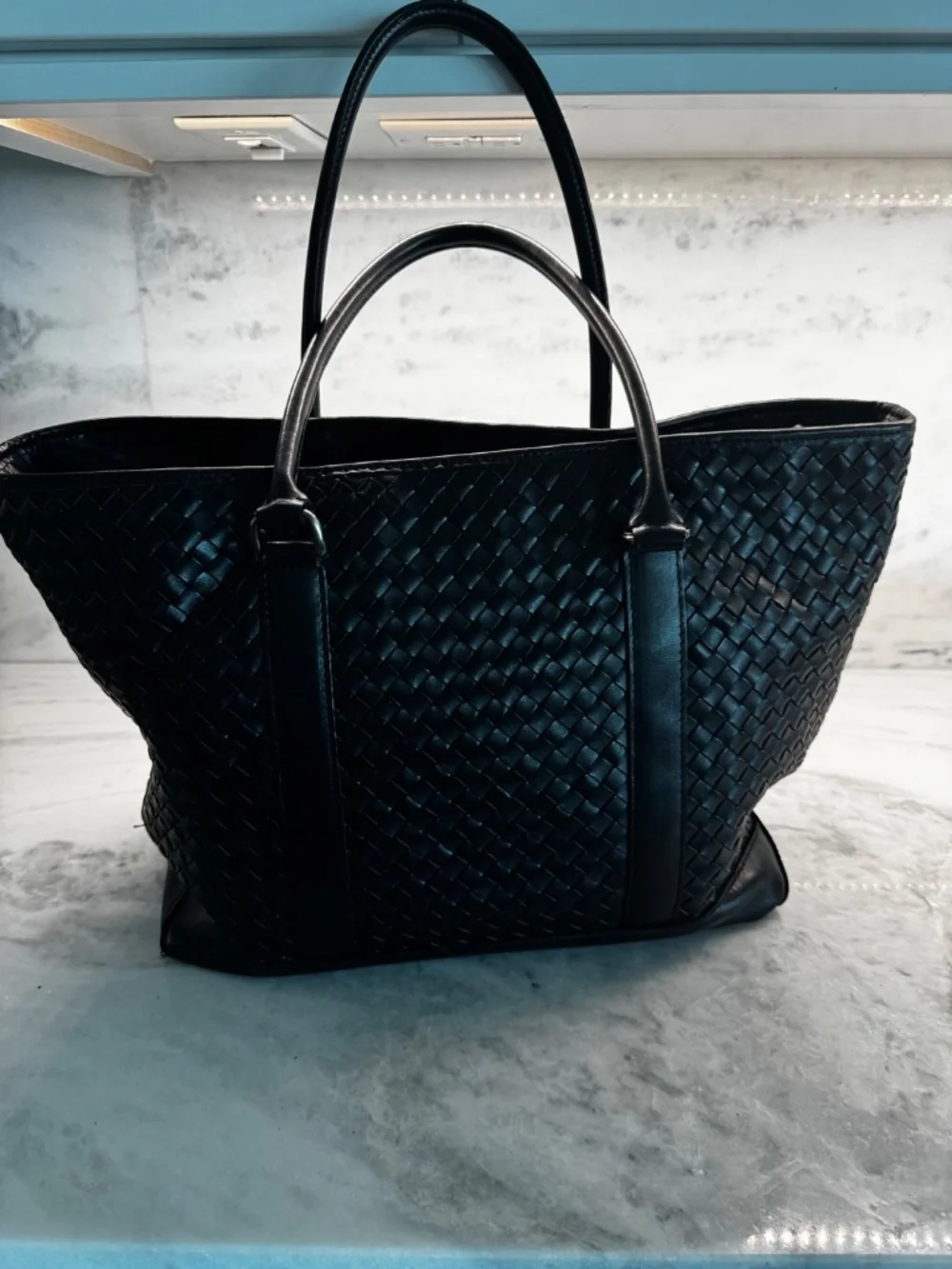 RARE VINTAGE LL Bean Field & Town Woven Leather Large Tote Bag Black 15